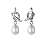 925 Silver Knot Pearl Stud Earrings Classic Minimalist Jewelry
