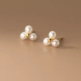 925 Silver Pearl Triangle Stud Earrings, Women's Fine Jewelry