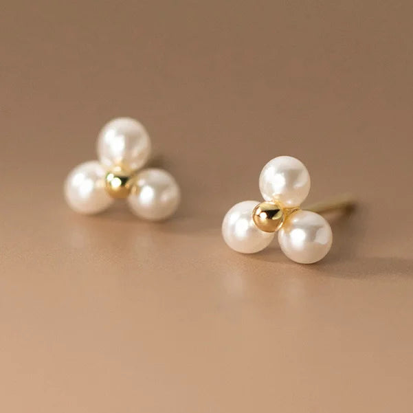 925 Silver Pearl Triangle Stud Earrings, Women's Fine Jewelry