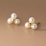 925 Silver Pearl Triangle Stud Earrings, Women's Fine Jewelry