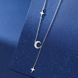 925 Sterling Silver Moon Star Tassel Choker Necklace Women Fine Jewelry