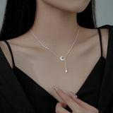 925 Sterling Silver Moon Star Tassel Choker Necklace Women Fine Jewelry