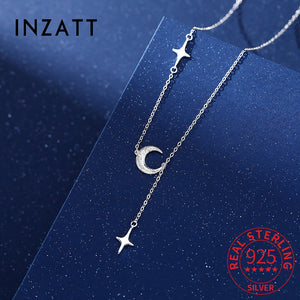 925 Sterling Silver Moon Star Tassel Choker Necklace Women Fine Jewelry