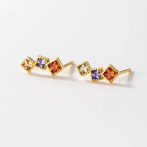 925 Sterling Silver Zircon Stud Earrings Minimalist Geometric Accessories