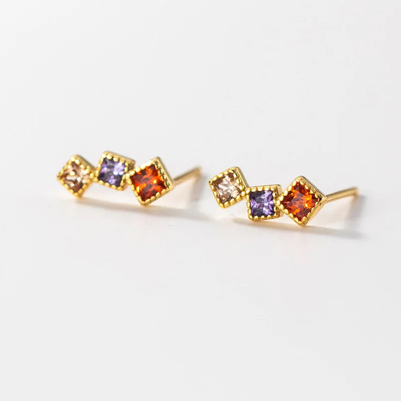 925 Sterling Silver Zircon Stud Earrings Minimalist Geometric Accessories
