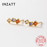 925 Sterling Silver Zircon Stud Earrings Minimalist Geometric Accessories