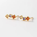 925 Sterling Silver Zircon Stud Earrings Minimalist Geometric Accessories