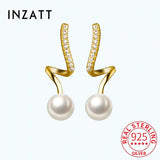 925 Silver Zircon Pearl Line Stud Earrings Classic Jewelry