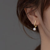 925 Silver Zircon Pearl Line Stud Earrings Classic Jewelry