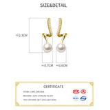 925 Silver Zircon Pearl Line Stud Earrings Classic Jewelry