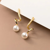 925 Silver Zircon Pearl Line Stud Earrings Classic Jewelry