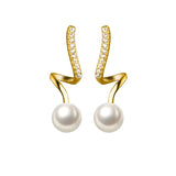 925 Silver Zircon Pearl Line Stud Earrings Classic Jewelry