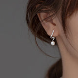 925 Silver Zircon Pearl Line Stud Earrings Classic Jewelry