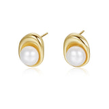 925 Silver Pearl Stud Earrings 18K Classic Fine Jewelry