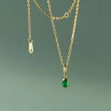 925 Silver 18K Water Drop Green Zircon Pendant Choker Necklace