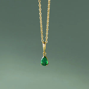 925 Silver 18K Water Drop Green Zircon Pendant Choker Necklace