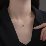 925 Silver 18K Water Drop Green Zircon Pendant Choker Necklace