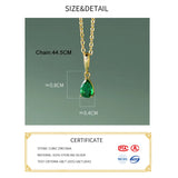 925 Silver 18K Water Drop Green Zircon Pendant Choker Necklace