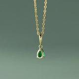 925 Silver 18K Water Drop Green Zircon Pendant Choker Necklace