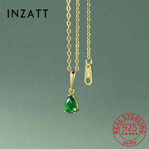 925 Silver 18K Water Drop Green Zircon Pendant Choker Necklace