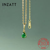 925 Silver 18K Water Drop Green Zircon Pendant Choker Necklace