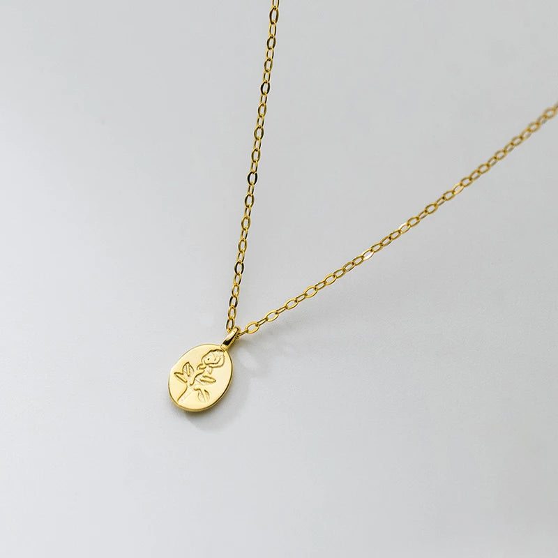 925 Silver Rose Flower Pendant Choker Necklace for Women