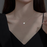 925 Silver Clover Plant Pendant Choker Necklace Zircon Women Jewelry