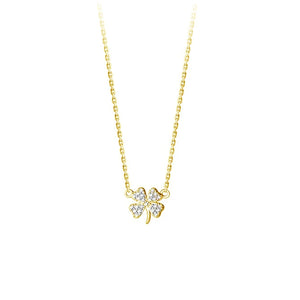 925 Silver Clover Plant Pendant Choker Necklace Zircon Women Jewelry