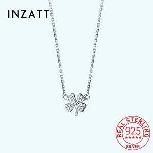 925 Silver Clover Plant Pendant Choker Necklace Zircon Women Jewelry