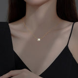 925 Silver Clover Plant Pendant Choker Necklace Zircon Women Jewelry