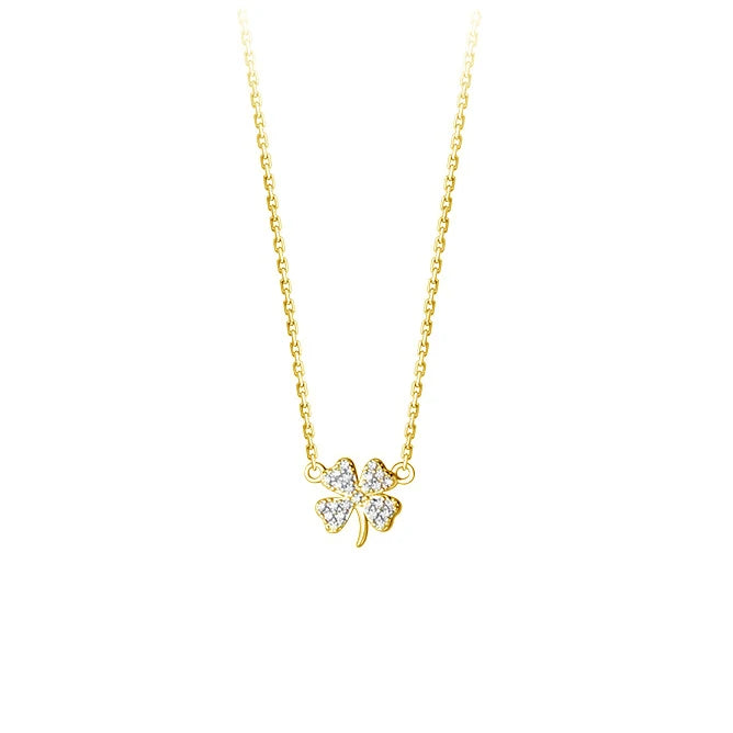 925 Silver Clover Plant Pendant Choker Necklace Zircon Women Jewelry