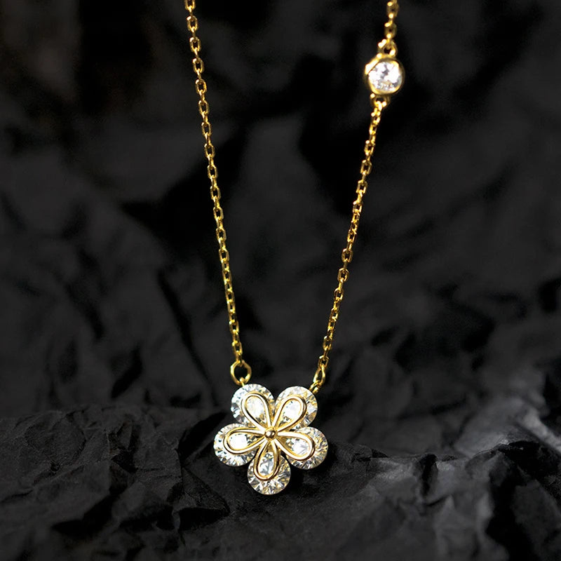 925 Silver Zircon Flower Pendant Choker Necklace Women's Fine Jewelry
