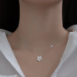 925 Silver Zircon Flower Pendant Choker Necklace Women's Fine Jewelry