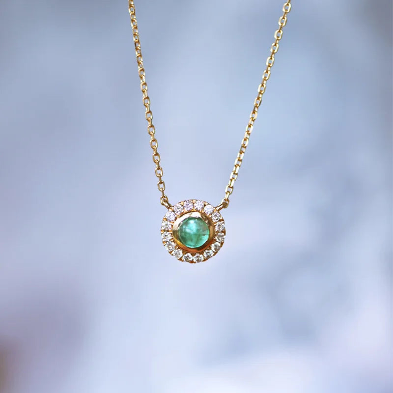 Emerald Green Zircon Daisy Necklace S925 Sterling Silver Summer Clavicle Chain