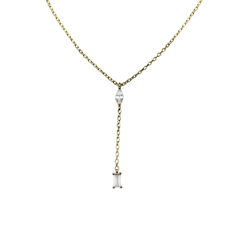 925 Silver 14K Plated Tassel Zircon Necklace