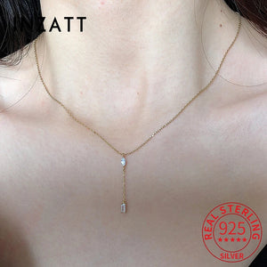 925 Silver 14K Plated Tassel Zircon Necklace