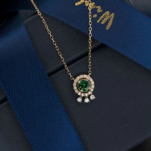 925 Sterling Silver Gold-plated Emerald Zircon Necklace