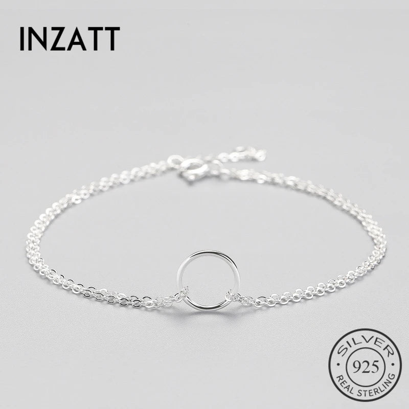 Minimalist 925 Silver Circle Bracelet Geometric Metal Chain Jewelry
