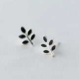 Enamel Tiny Leaf Tree Stud Earrings 925 Sterling Silver For Women
