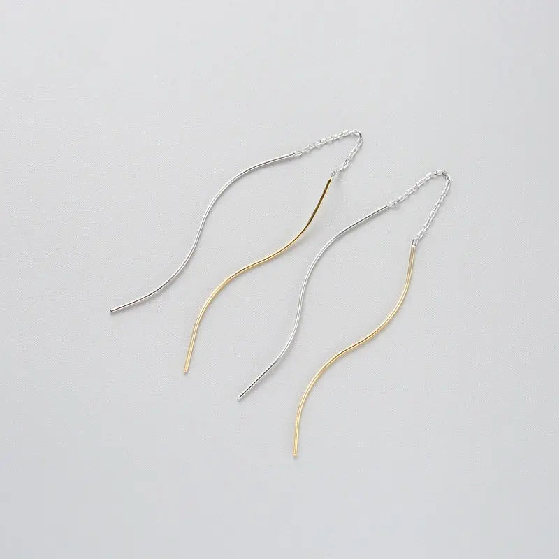 Minimalist Twist Metal Bar Dangle Drop Earrings Wedding 925 Sterling Silver