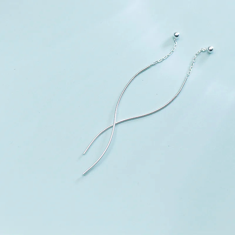 Minimalist Geometric Wavy Line Dangle Drop Earrings 925 Sterling Silver Women