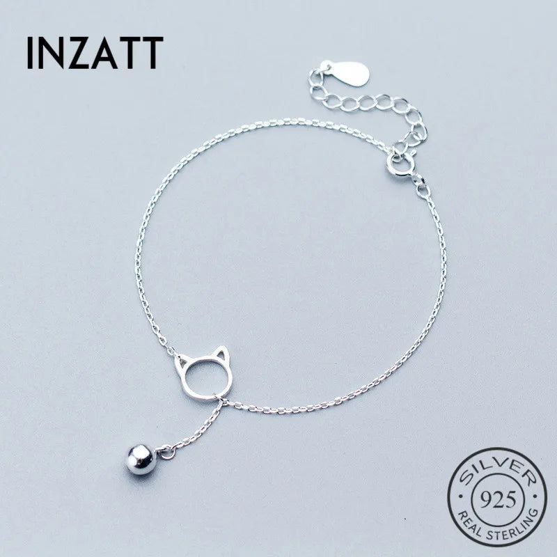 925 Sterling Silver Cat Bell Bracelet for Women Party Accessory
