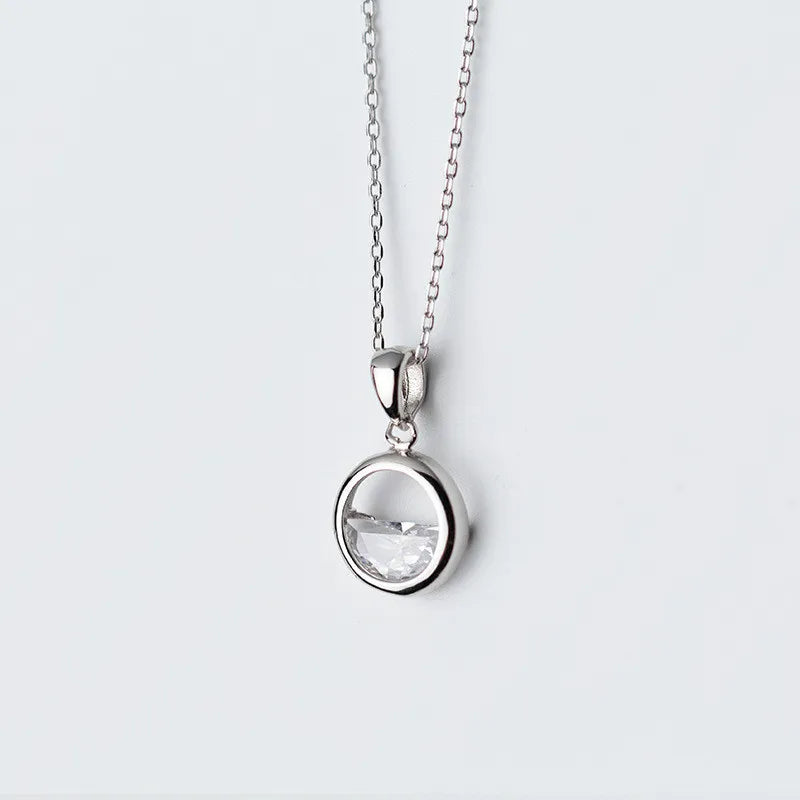 Round Crystal Water Spring Pendant Necklace 925 Sterling Silver Jewelry