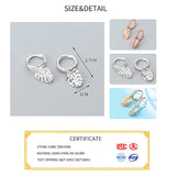 Monstera Leaf Zircon Hoop Earrings 925 Silver Rose Jewelry