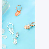Monstera Leaf Zircon Hoop Earrings 925 Silver Rose Jewelry