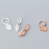 Monstera Leaf Zircon Hoop Earrings 925 Silver Rose Jewelry