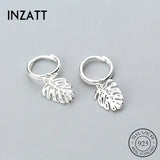 Monstera Leaf Zircon Hoop Earrings 925 Silver Rose Jewelry