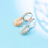 Monstera Leaf Zircon Hoop Earrings 925 Silver Rose Jewelry