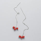 925 Sterling Silver Tassel Dangle Earrings Red Ball Party Gift Bijoux