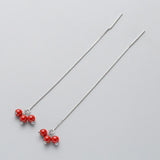 925 Sterling Silver Tassel Dangle Earrings Red Ball Party Gift Bijoux